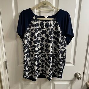 J. Crew Women's Mixed Media Blue and Cream Floral Blouse, Size XXL